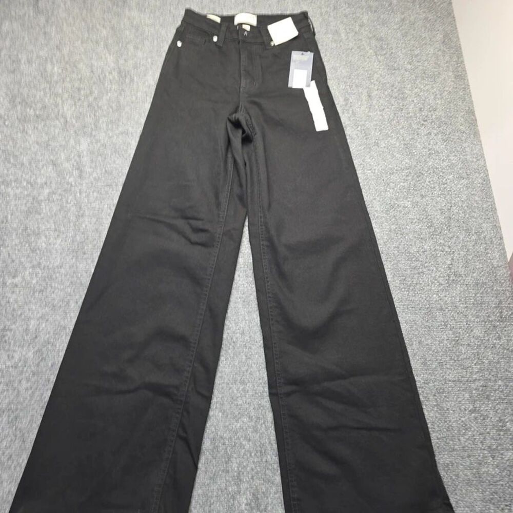 Black High Rise Wide Leg Jeans Regular Denim
